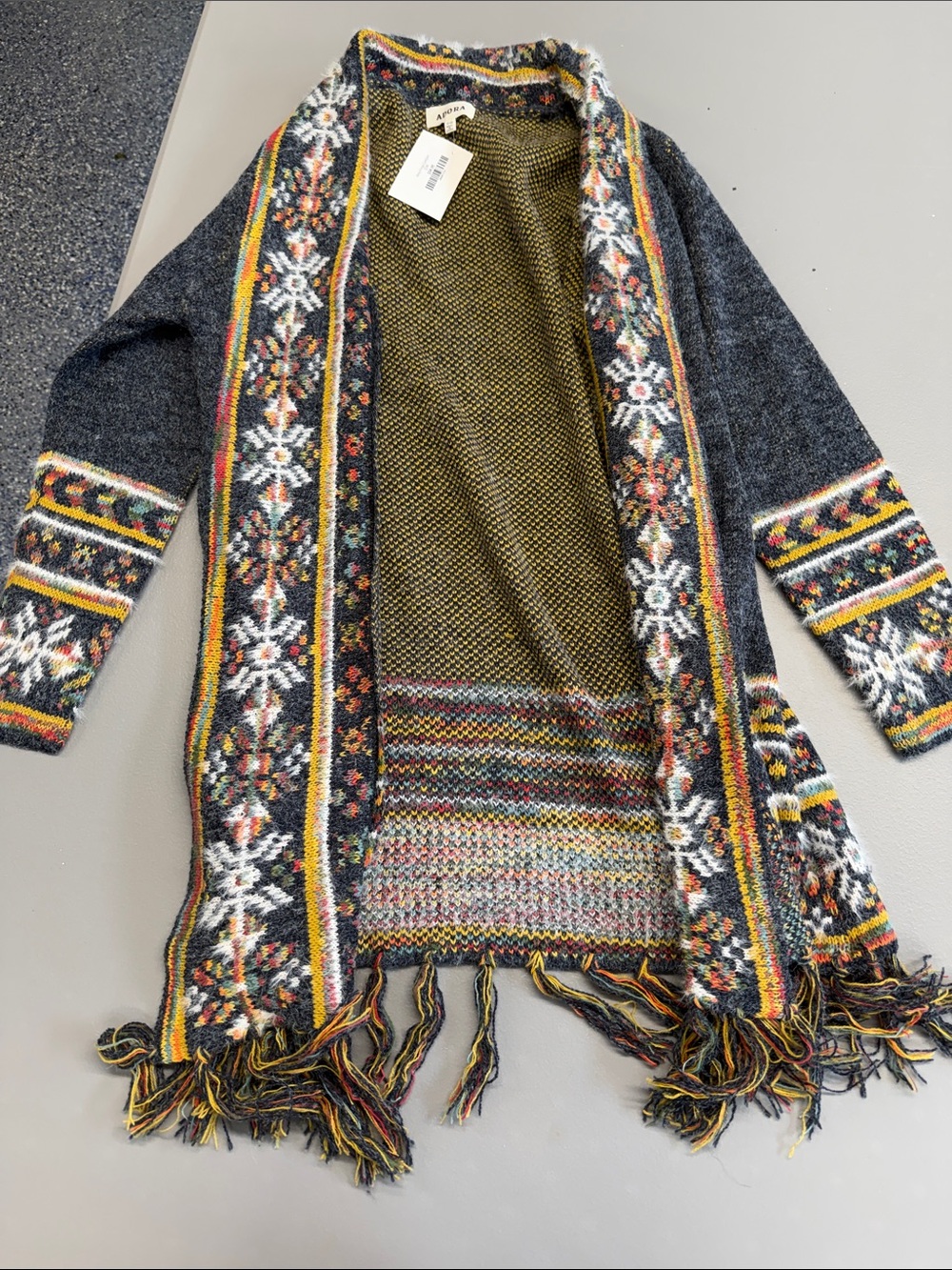ADORA Gray Multicolor Fair Isle Open Cardigan